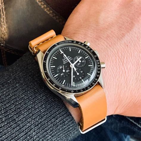 omega speedmaster nato strap replica|omega speedmaster brown leather strap.